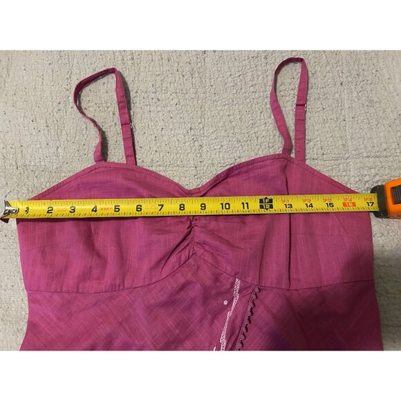 Bandolino Boho Cami Tank Y2K Festival  Top Sz 10 Pink Magenta Cotton Ruched Tier - Picture 4 of 10